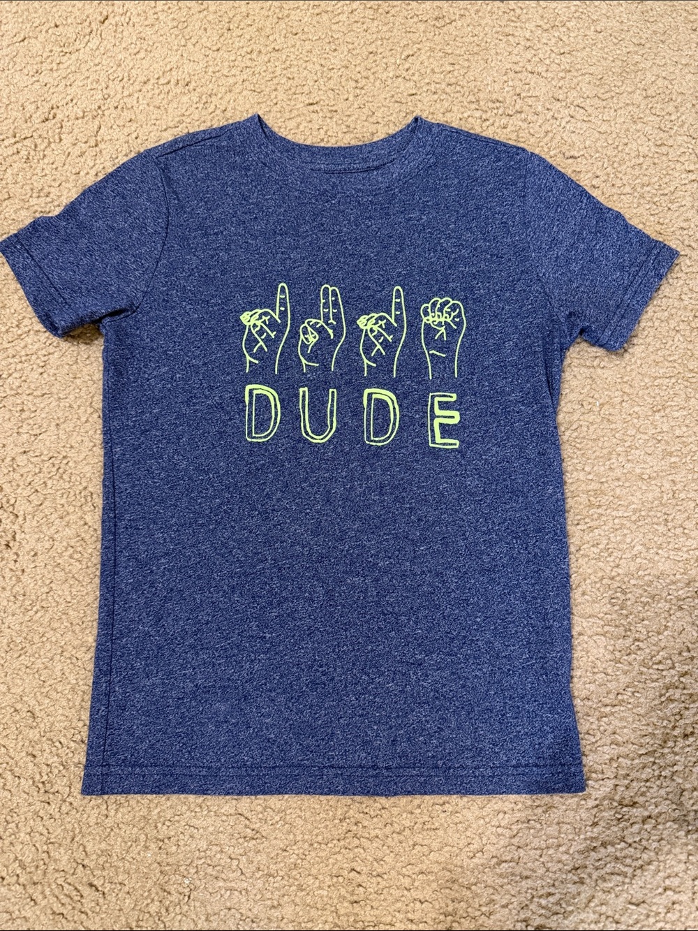 Cat & Jack Navy Heather Short Sleeve 'DUDE' Graphic Tee - Neon Green Print